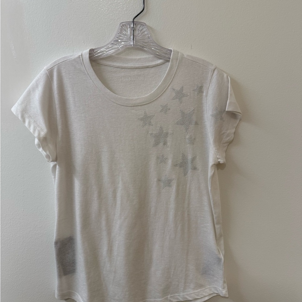Zadig & Voltaire White Tee with Stars - Size L